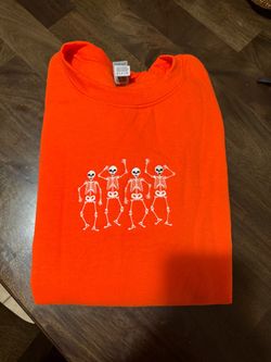 Orange Halloween Skeleton Crewneck Sweatshirt