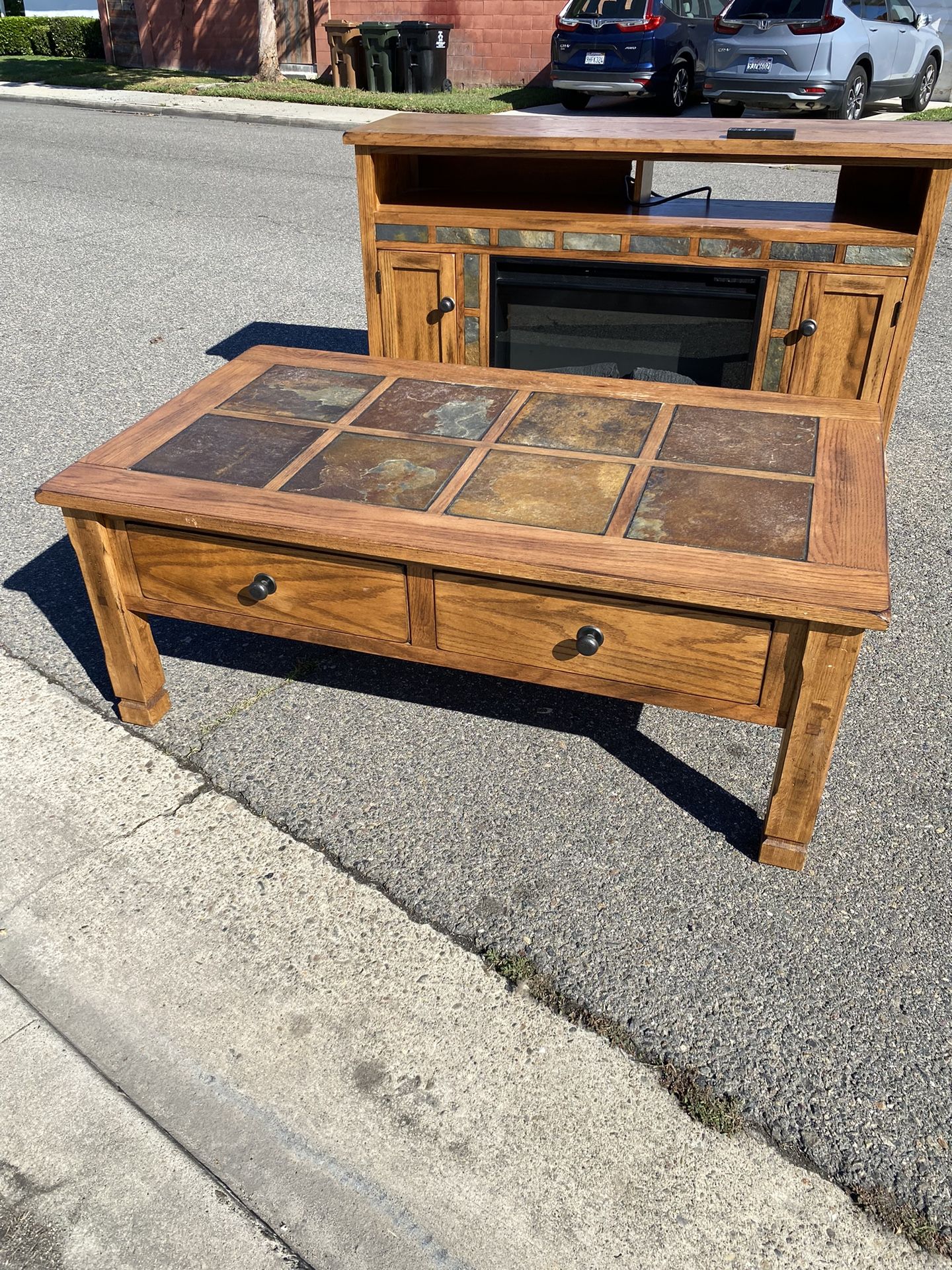Slate Top Wood Coffee Table