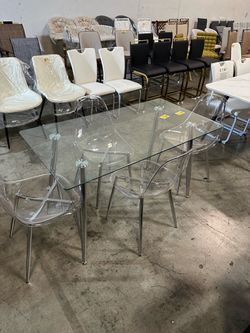 New 51” x28” Transparent Dining Table and 4 Chairs Set