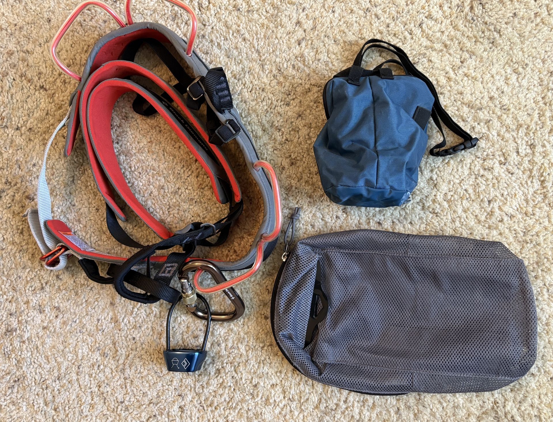 Black Diamond Type C Harness Rock Climbing With Chalk Bag, Like New