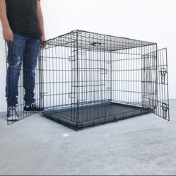 New in box $65 Folding 42” Dog Cage 2-Door Pet Crate Kennel w/ Tray 42”x27”x30”