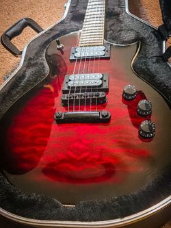 LTD ESP electric guitar ec256 qm with hard shell case 6 string maple top black cherry les Paul style