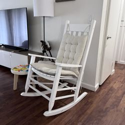 White Wooden Rocking Chair w/ Cushion – $45