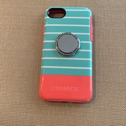 iPhone 7 Otterbox Case Used, With Chrome Ring Holder Finger Stand