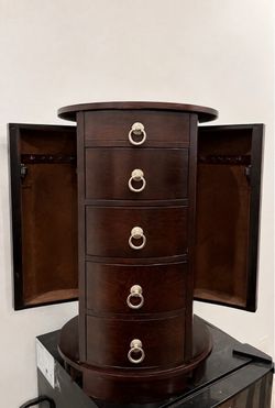 Large Wooden Jewelry Armoire with Mirror – 5 Drawers