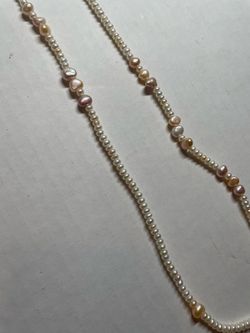 Pink freshwater pearl necklace large single strand, 74”