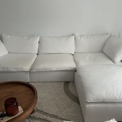 White Sofa With Attached Chaise 