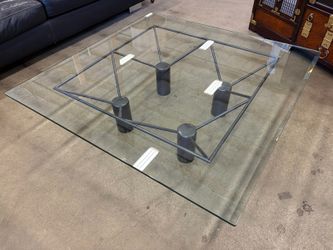 Square Glass Top Coffee Table with Gunmetal Grey Sculputal Metal Base