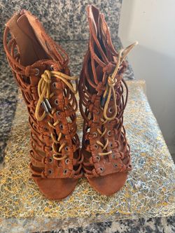 Brown Suede Lace-Up Gladiator Heeled Sandals