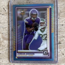 2025 NFL Card - Optic numbered (190/349) Blue holo of Jordan Addison