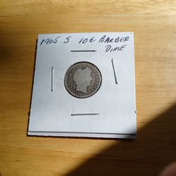 1905 S Silver 10 Cent Barber Dime 
