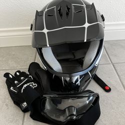 Dirt Bike Helmet With Gloves And Goggles New Size M Dot 
