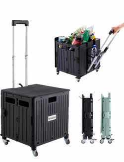 Folding Utility Cart Portable Rolling Crate Handcart Shopping Trolley Collapsible Tool Box,