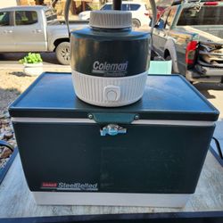 Coleman Vintage Style Steel Belted Cooler & Steel Belted Water Dispencer.  $90 For Both