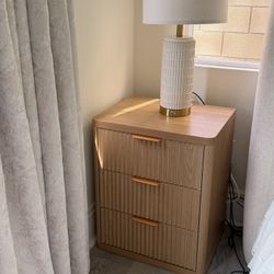 Two Modern Wood Nightstand with Charging Station 
