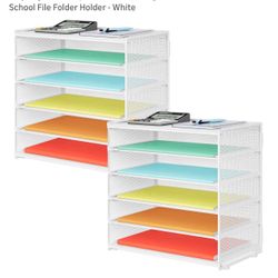 2 Pack 6 Tier Paper Organizer, Metal Mesh Desk File Folder, Letter Tray Organizer, Paper Sorter Desk Organizers for Office, Home or School File Folder