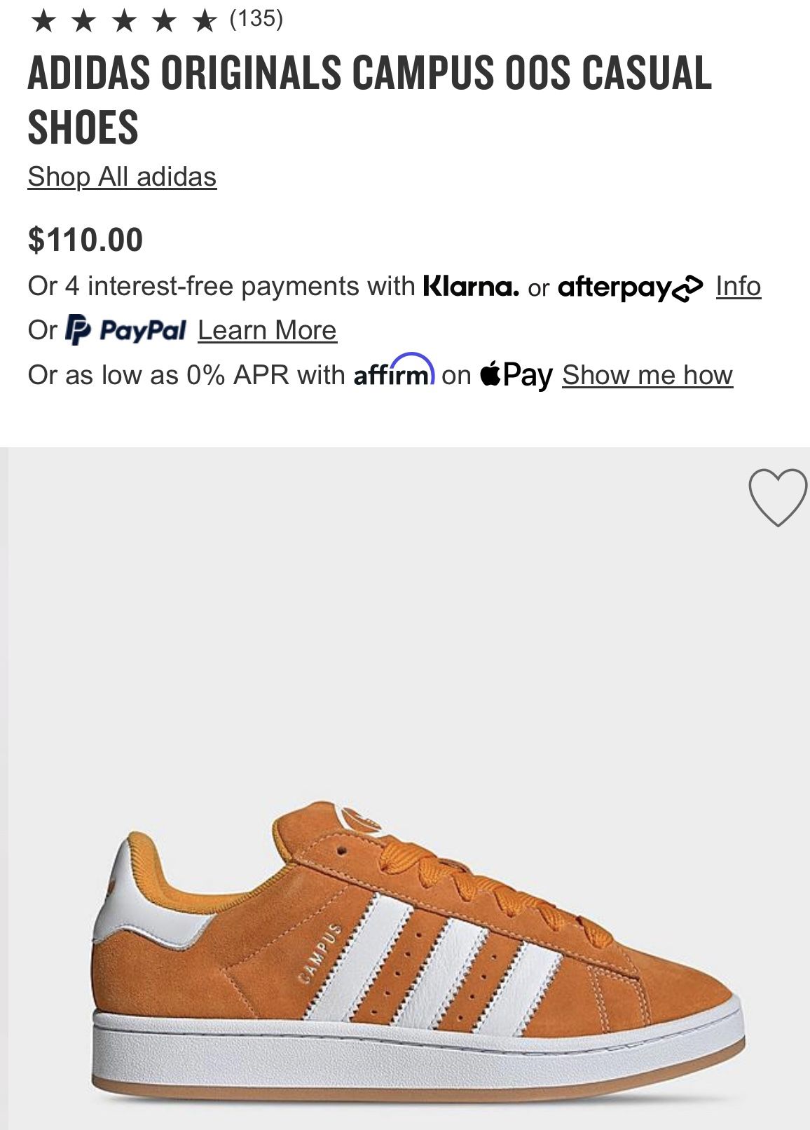 Adidas Campus 005 US7 orange