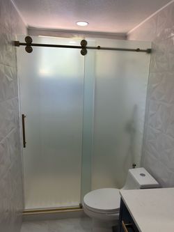 Frameless Sliding Shower Door Frosted Glass Bronze Hardware