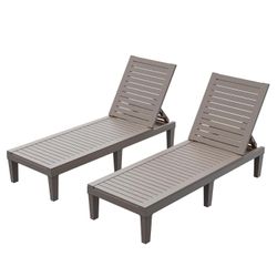 Chaise Lounge Chair Outdoor - Set of 2 Tanning Lounger with 5 Positions Adjustable Backrest, Waterproof, 330lbs Weight Capacity for Pool, Resin (Grey)