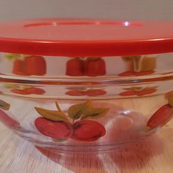 Glass Mixing Bowl with Fruit Design and Lid