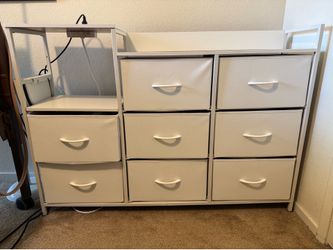 White 8 fabric drawer dresser for bedroom.