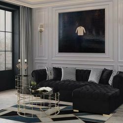 Audrey Velvet Black RAF Chaise Sectional