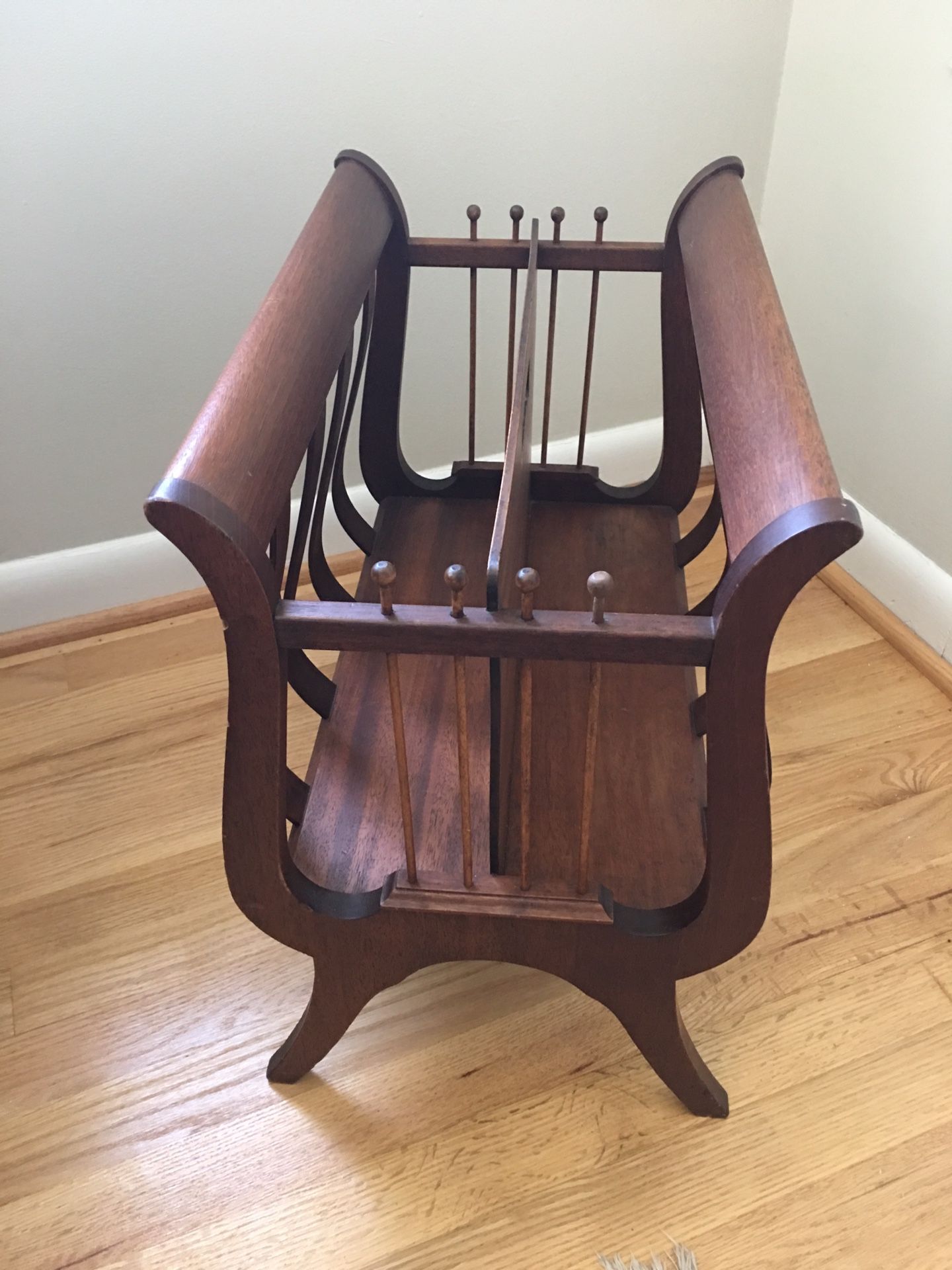 Antique Ferguson Mahogany Lyre Harp Form Magazine Canterbury Stand