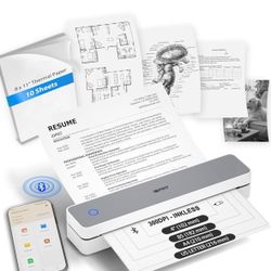 iDPRT Inkless Portable Printer for Travel, 300DPI Wireless Thermal Printer Support 8.5 x 11 Inch US Letter, A4, Small Bluetooth Printers Compatible wi