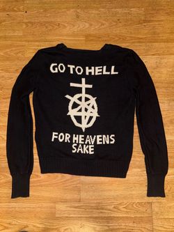 UNIF Go To Hell for heaven Sake Black/White Knit Cardigan sweater women’s size Small.