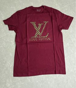 Men's New Luxury LV Burgundy Short Sleeve T-Shirt Size L