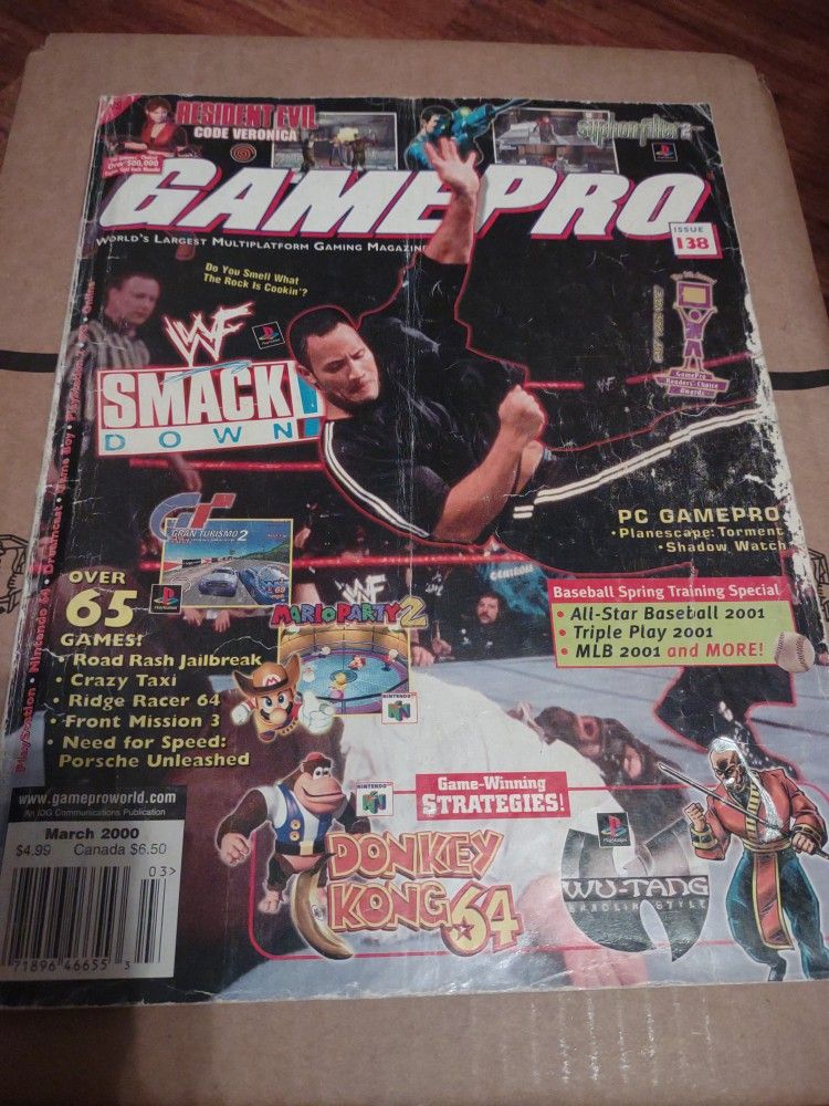 Vintage WWE The Rock GamePro Magazine Number #138 March 2000 Resident Evil Donkey Kong 64 Wu-Tang Gran Turismo 2 Smackdown Mario Party And More...