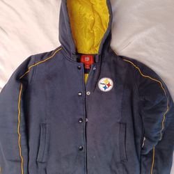 Women's MEDIUM Pittsburgh Steelers Jacket Coat Button Up Thick Material Pick It Franco