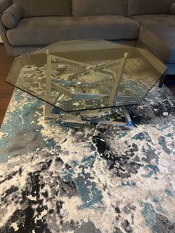 Glass Chrome Modern Abstract Octagonal Coffee Table