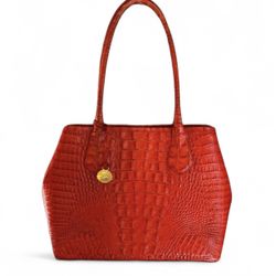 BRAHMIN Cantaloupe Croc Leather Melbourne Anytime Tote Bag Satchel