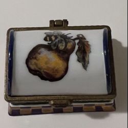 ceramic and metal casket dated 1997 with painting