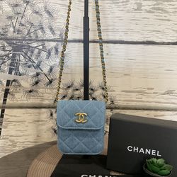 Quilted Denim Bag With Chain Strap 