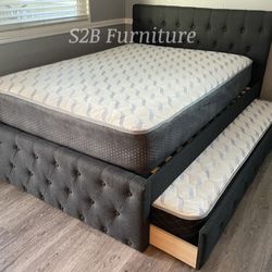 Full Twin Grey Frenchi Trundle Bed With Ortho Mattress Included