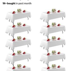 10 Pack White Table Cloth Rectangle Table 60 x 102 Inch Tablecloths for 6 Foot Rectangle Tables. Stain and Winkle Resistant Polyester Washable White T