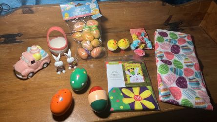Easter Decor Bundle with Garden Flag, Foam Eggs, and Figurines