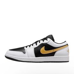 Nike Air Jordan 1 Low Shoes White Metallic Gold Black 553558-172 Men's Sizes NEW