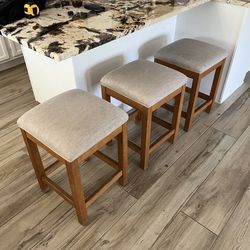 3 real wood barstools square fabric seat simple modern no back