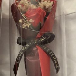 Artificial Red Rose Bouquet in Glass Dome with LED Lights and Love Ribbon