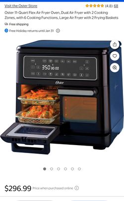 Oster - 11-Quart Flex Air Fryer Oven Dual Air Fryer, 2 Cooking Zones Double with 6 Cooking Functions Large with 2 Frying Baskets -