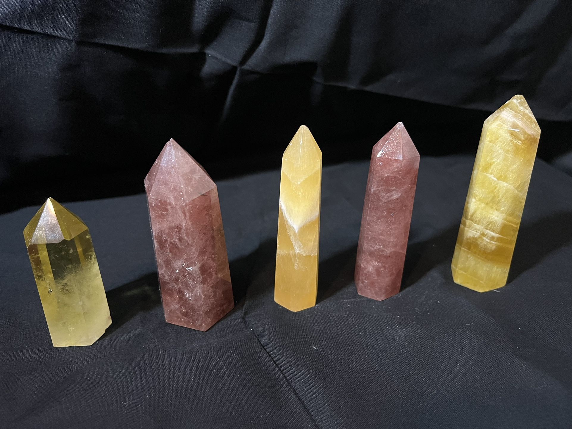 Crystal Points Citrine , Strawberry Quartz , Yellow Calcite