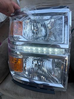 14-15 Chevy Silverado Chrome Amber Reflector LED Strip Headlights