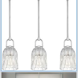 FEMILA 3 Pack Pendant Lights Kitchen Island, Brushed Nickel Glass 
