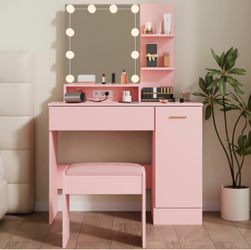 Pink Vanity with Stool