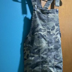Teen Camouflage Pattern Overall Dress With Front Pockets