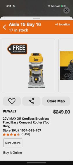 DEWALT 20V MAX XR Cordless Brushless Fixed Base Compact Router – New (Tool Only)