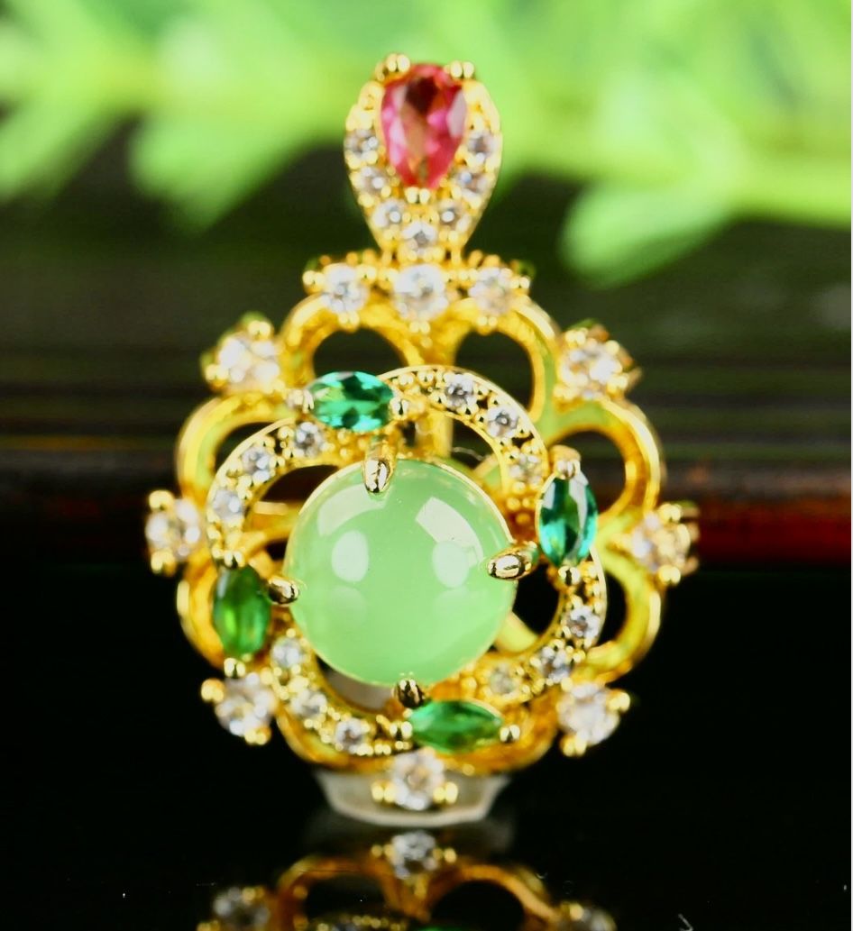 Cert'd Untreated Green Natural Agate Chalcedony Pendant Four Leaf flower